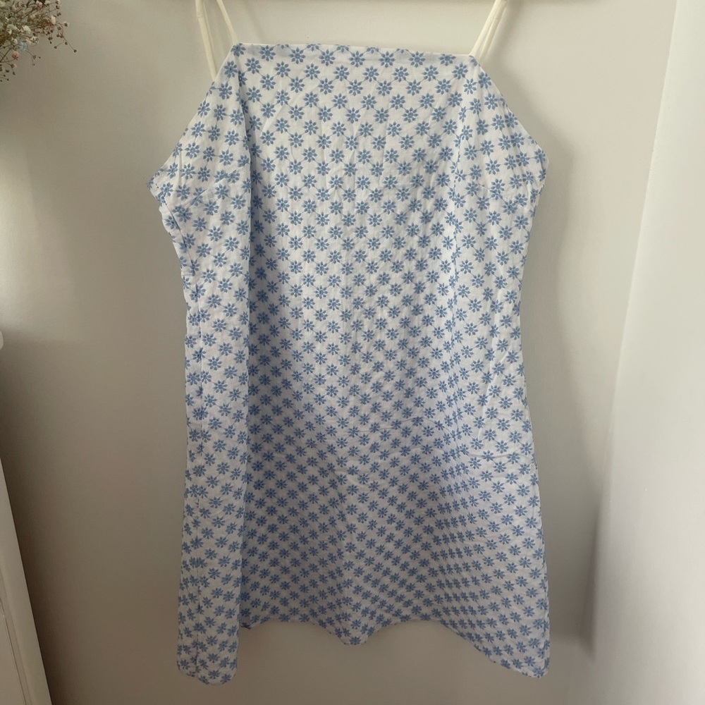 Blue and White Floral Embroidered Dress
